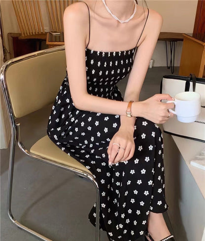 花花收腰A字吊帶連身裙