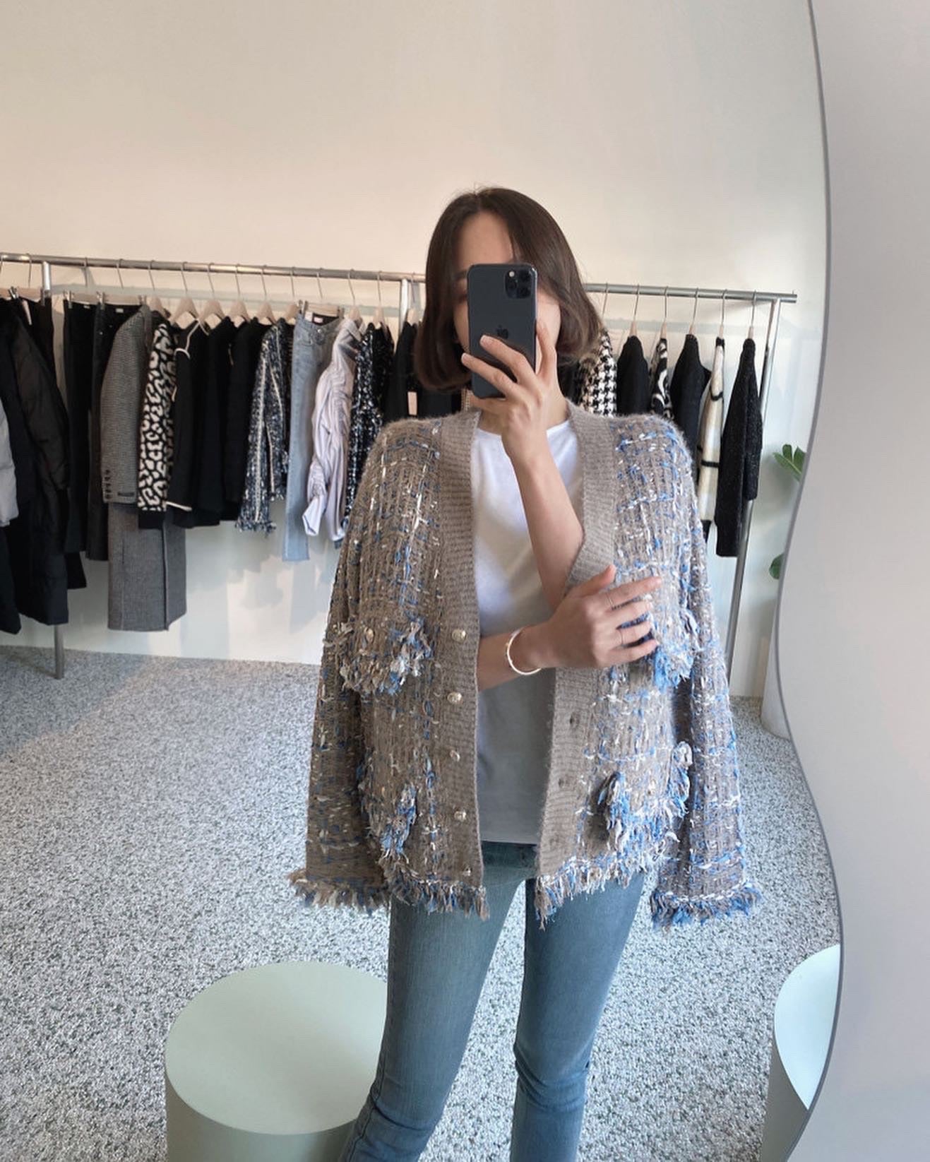 Vintage V-neck Multicolor Knit Cardigan