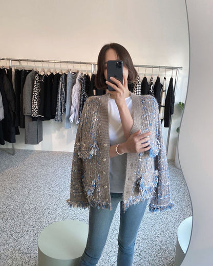 Vintage V-neck Multicolor Knit Cardigan