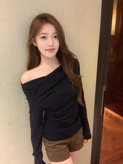 Crossed Irregular Off-Shoulder Knit Top