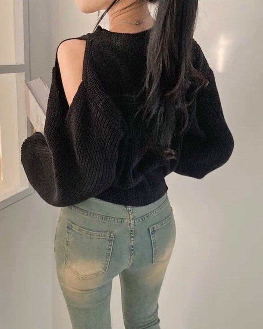 圓領露肩針織top