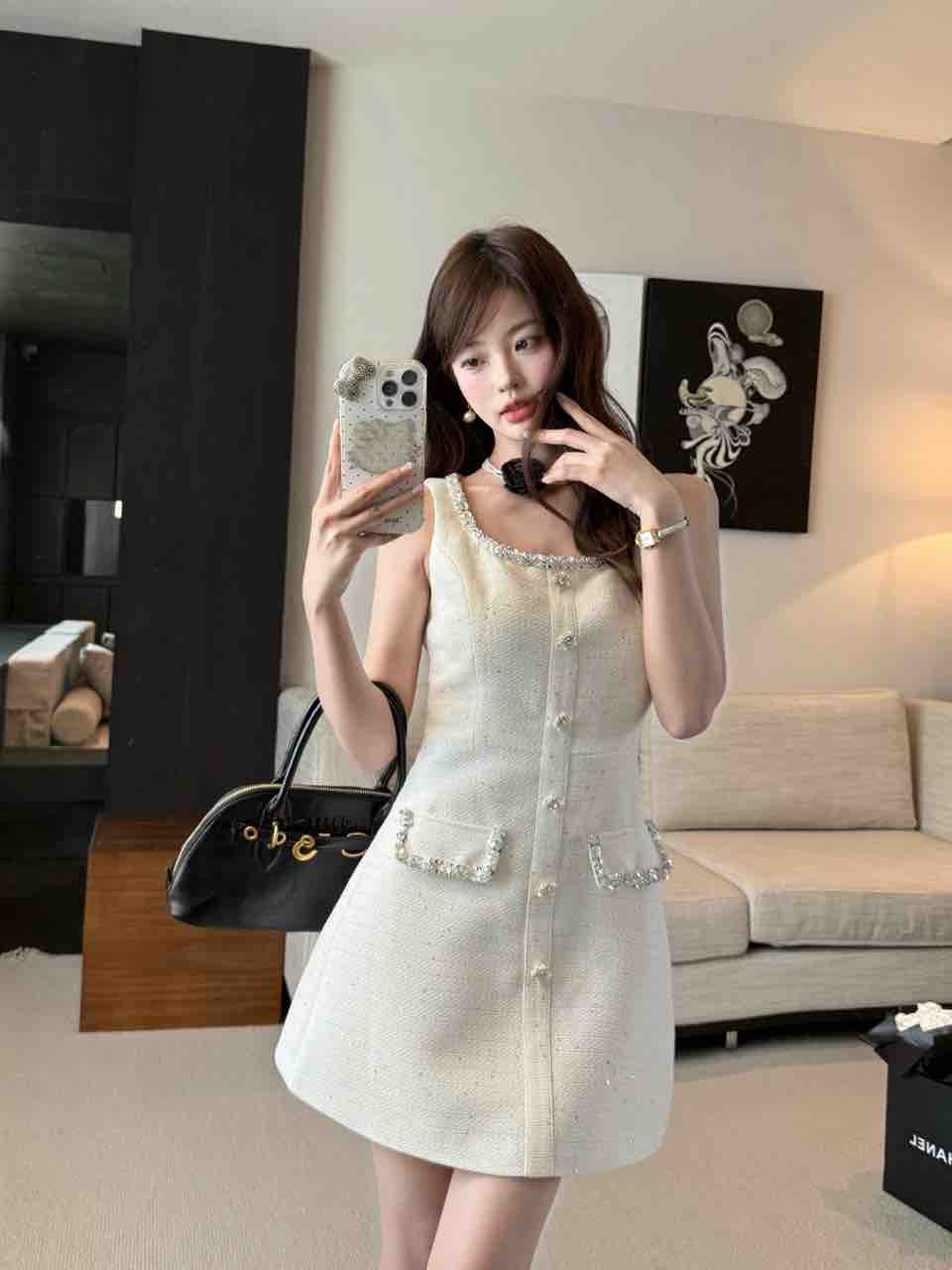 French-style Little Chanel Sequin-trimmed Sleeveless Dress