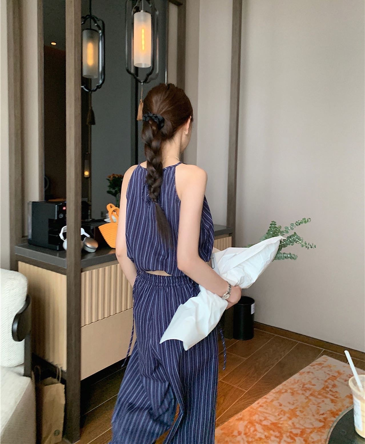 背心高腰闊腿褲套裝