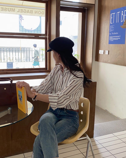 ストライプカラー切り替え長袖シャツ