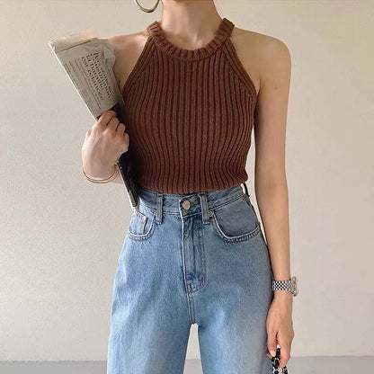 Halter Neck Knitted Vest