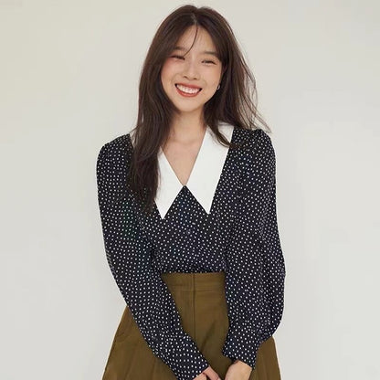 Polka Dot Large Collar Vintage Blouse