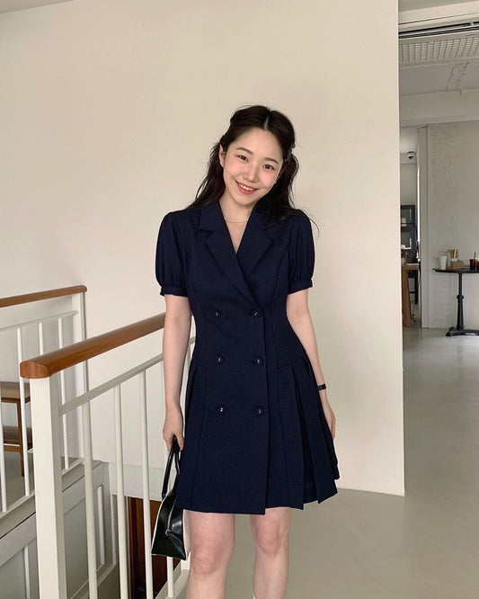 西裝修腰連身裙