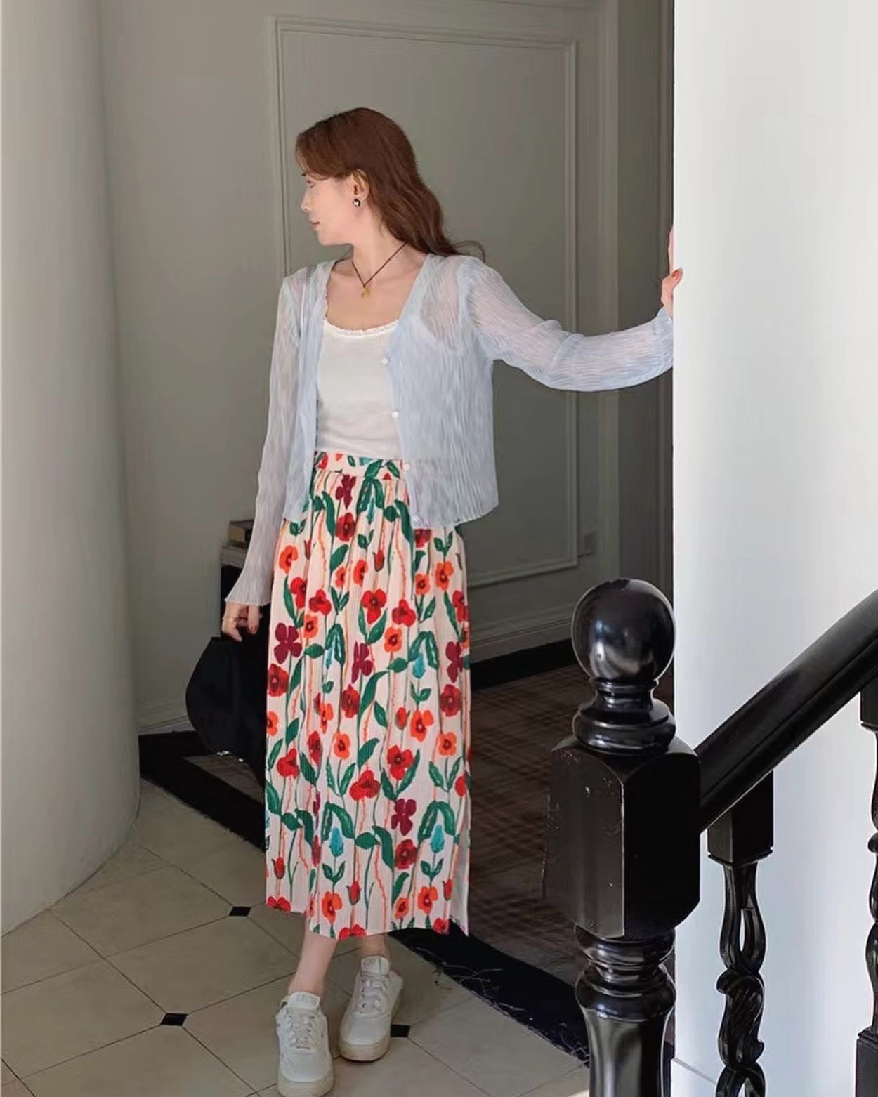 花花開叉半身裙