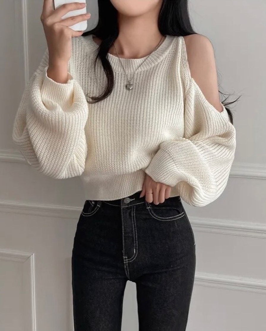 圓領露肩針織top