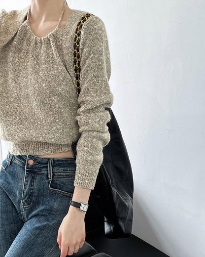 ハイネックフェイクレイヤードニットトップ