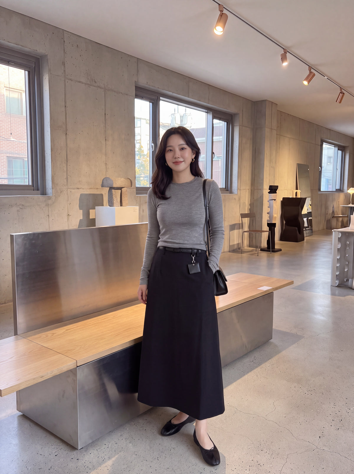 High-End Belted Long Midi Skirt