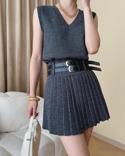 Vest and Pleated Skirt Set