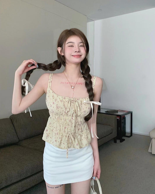碎花吊帶背心top