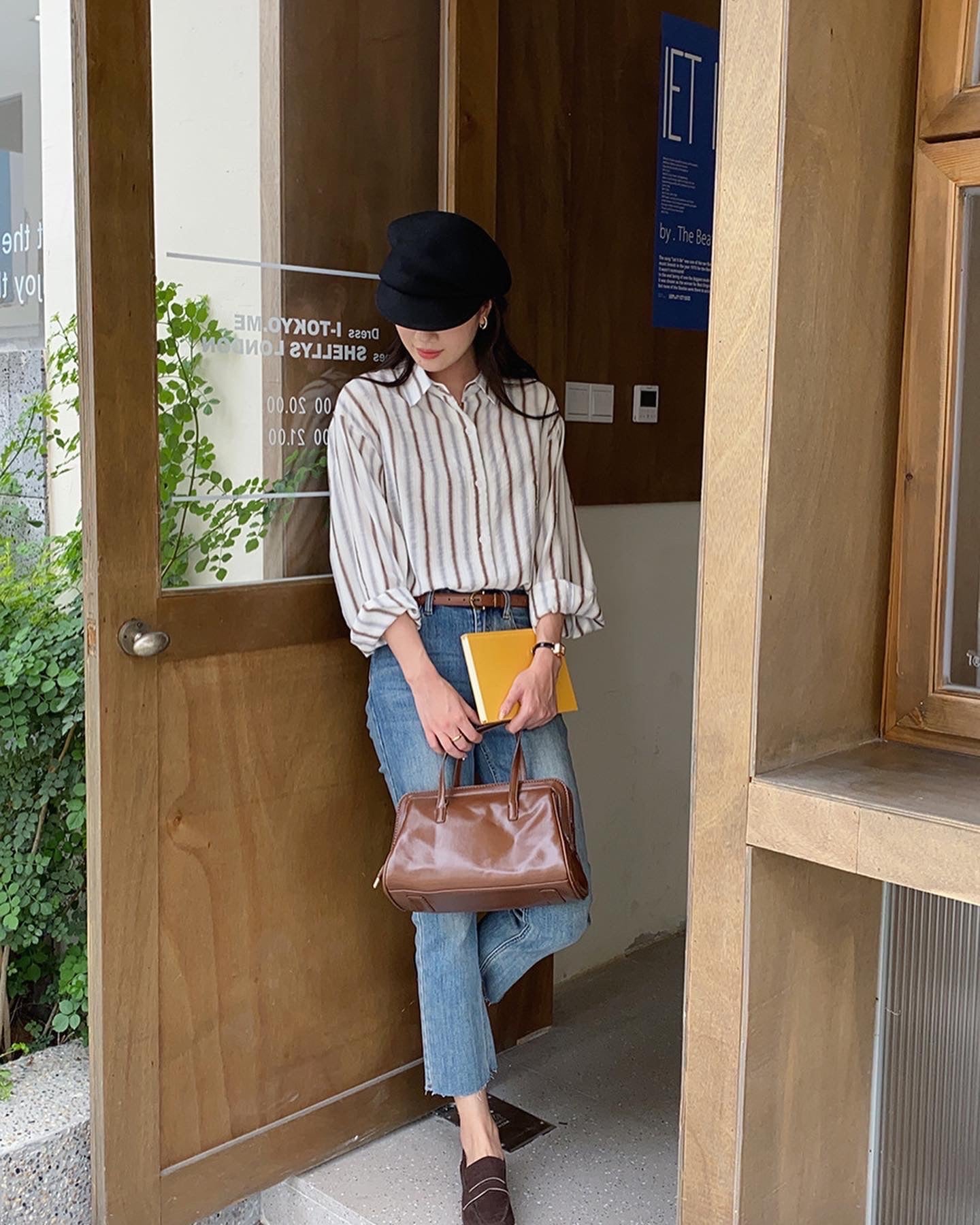 ストライプカラー切り替え長袖シャツ