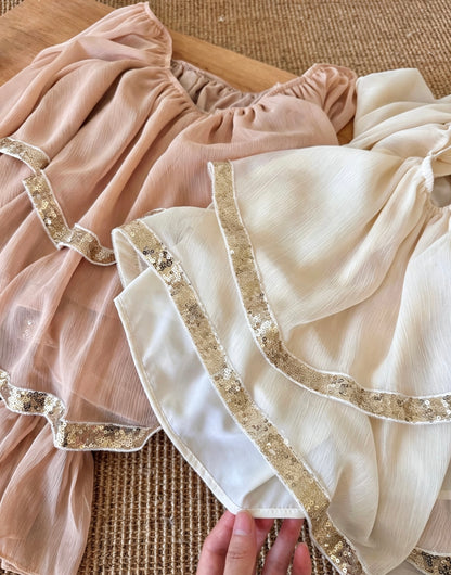 Heavy Sequin Tiered Ruffle Blouse