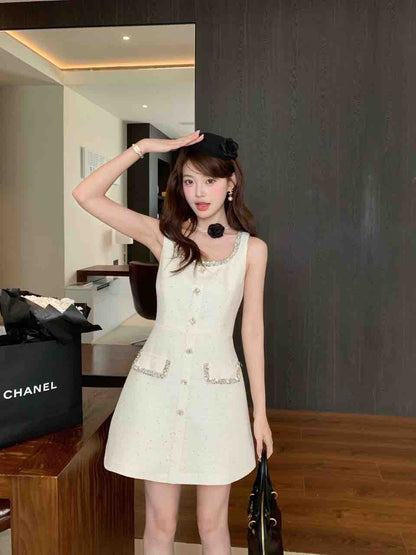 French-style Little Chanel Sequin-trimmed Sleeveless Dress