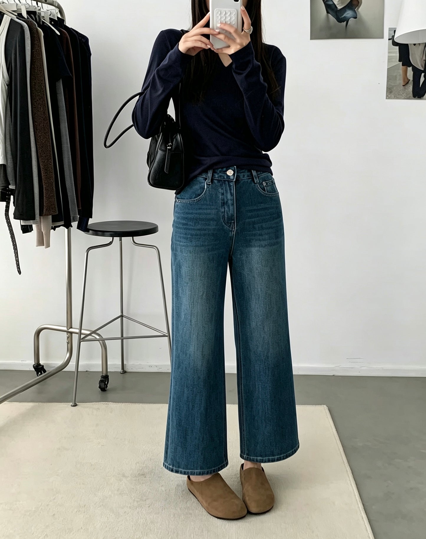 韓国風 8wayストレッチ ワイドデニムパンツ
