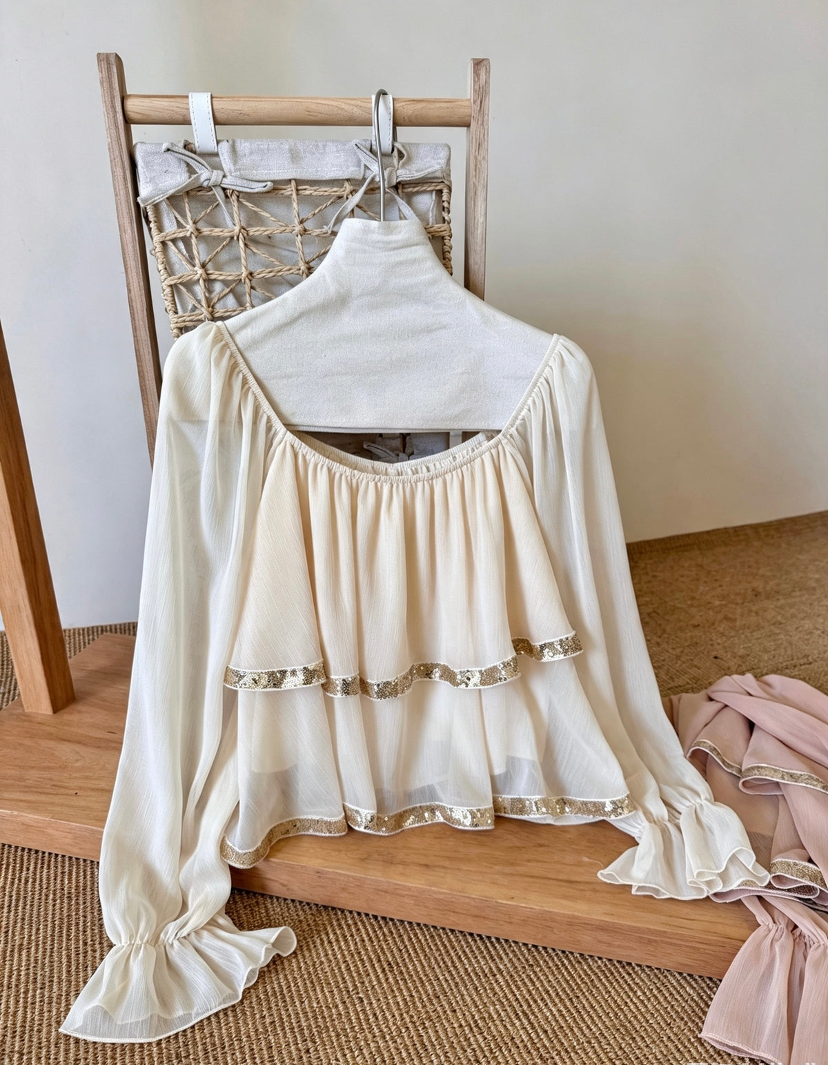 Heavy Sequin Tiered Ruffle Blouse