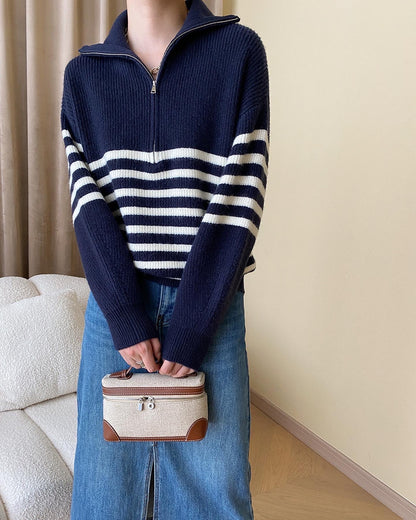 ストライプゆったりニットトップス