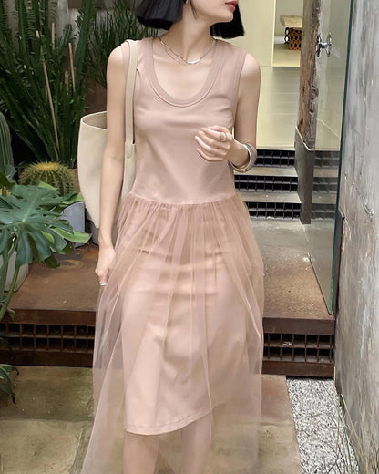 編み糸Uネックタンクトップロングスカート