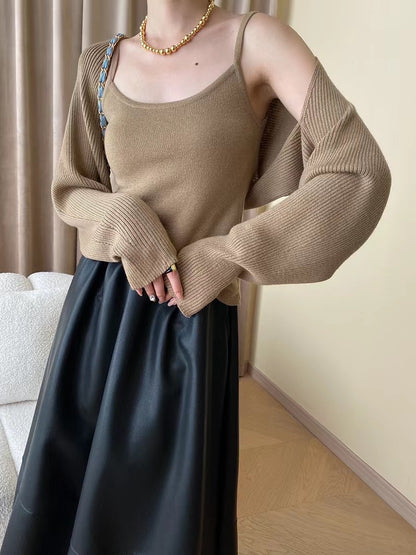 Two-piece set: spaghetti strap top with shawl