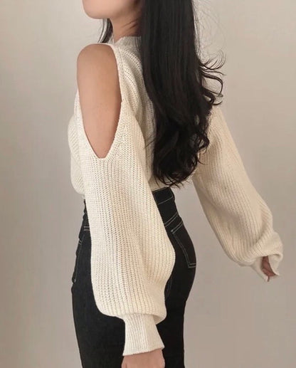 圓領露肩針織top