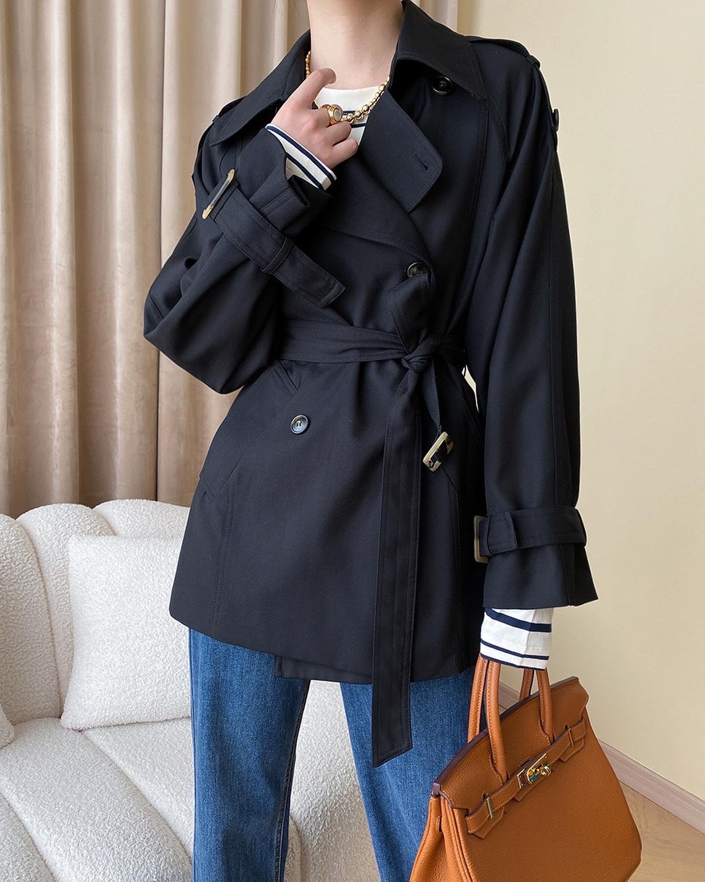 ダブルボタンベルトトレンチコート