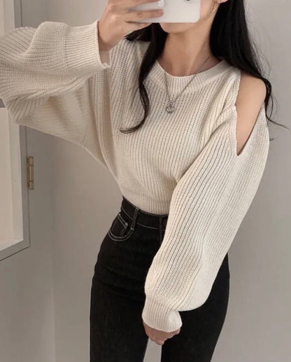 圓領露肩針織top