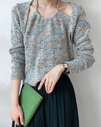 ハイネックフェイクレイヤードニットトップ