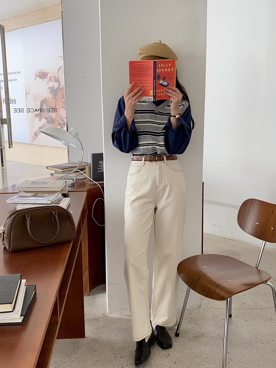 明線復古煙管牛仔褲