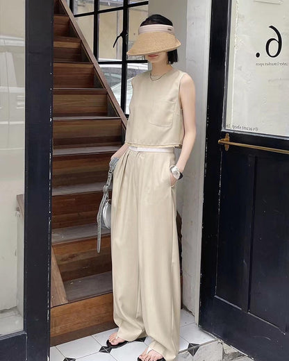 Solid Color Tank Top Casual Set