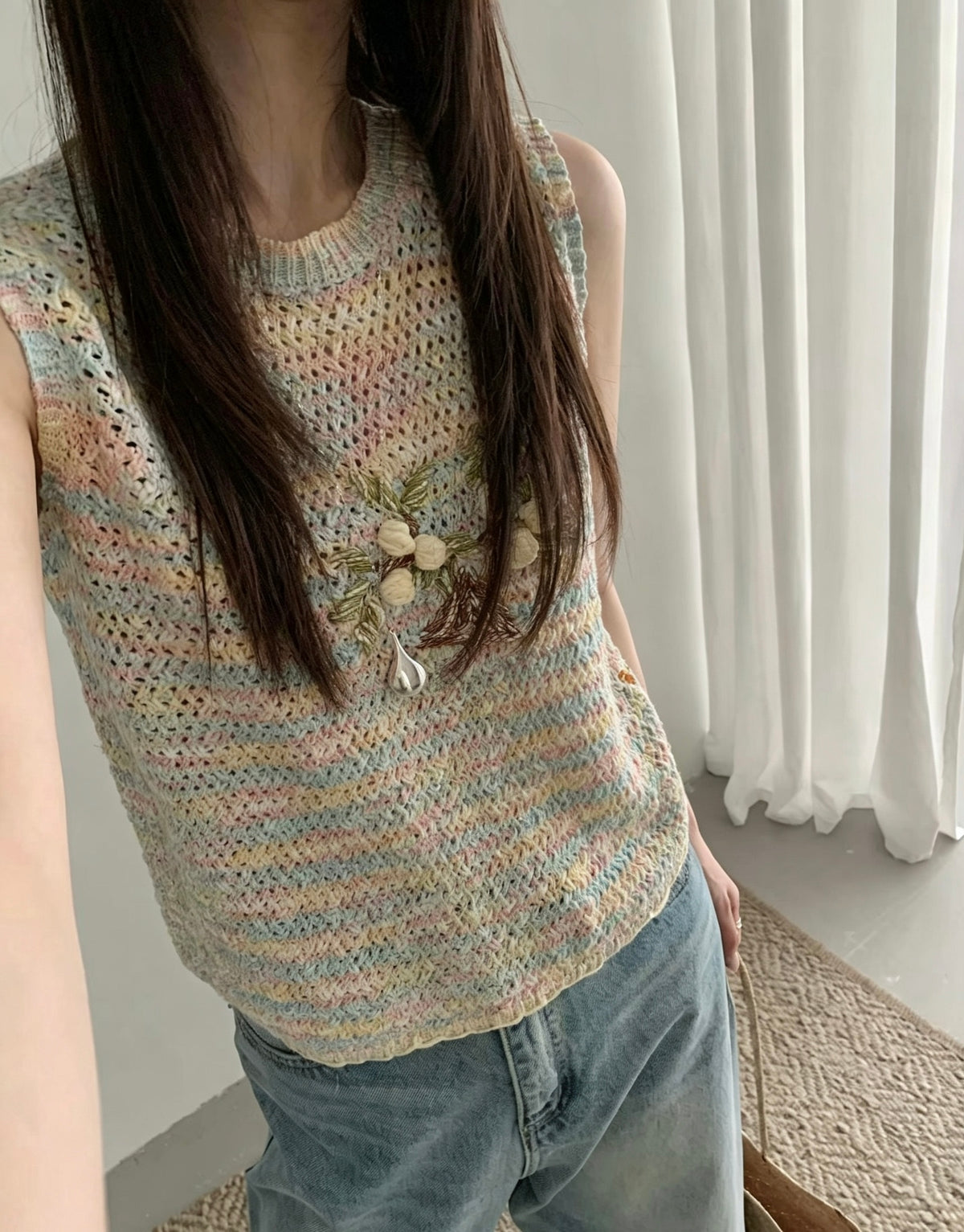 Macaron Floral Knit Vest