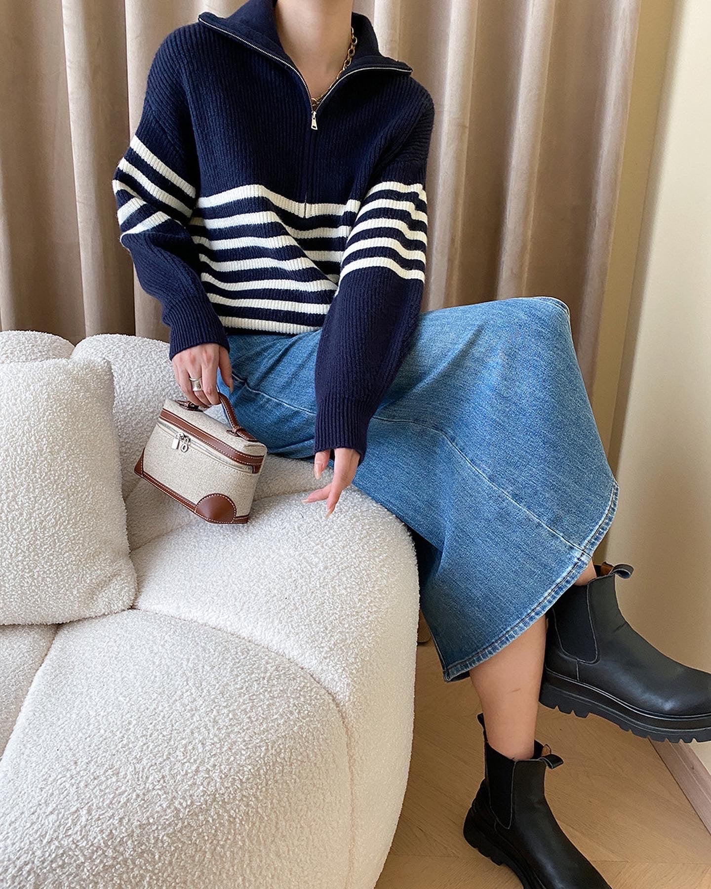 ストライプゆったりニットトップス