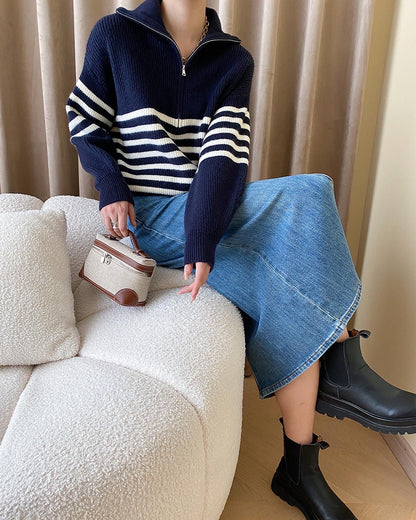 ストライプゆったりニットトップス
