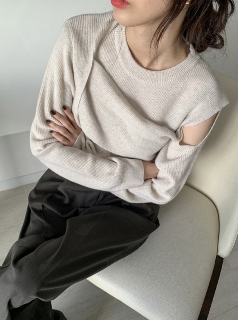 オフショルダーフェイクレイヤードトップ