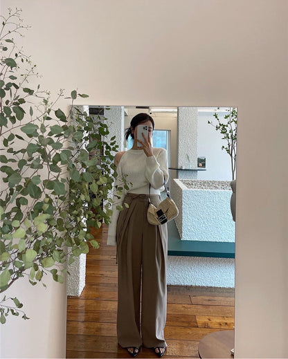 圓領露肩針織top