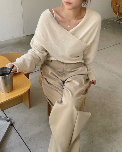 フレンチクロスVネック長袖セーター