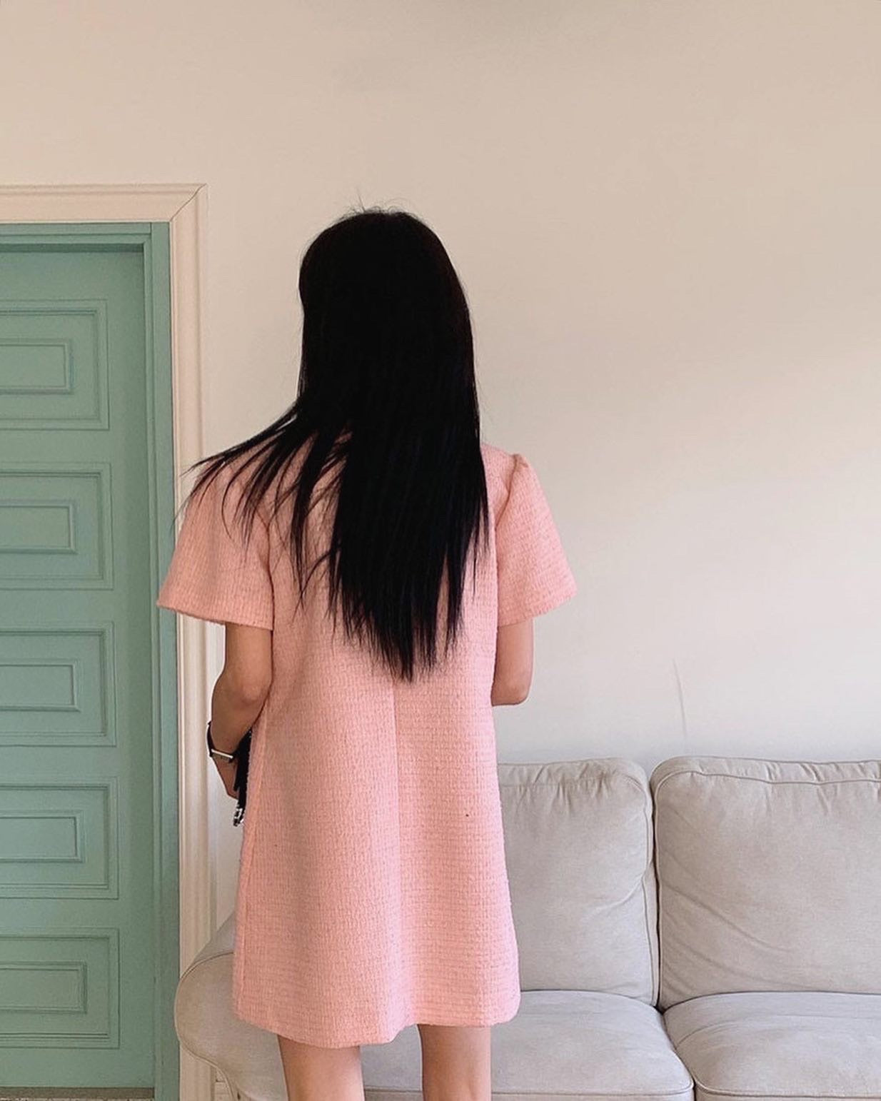 圓領tweed連身裙