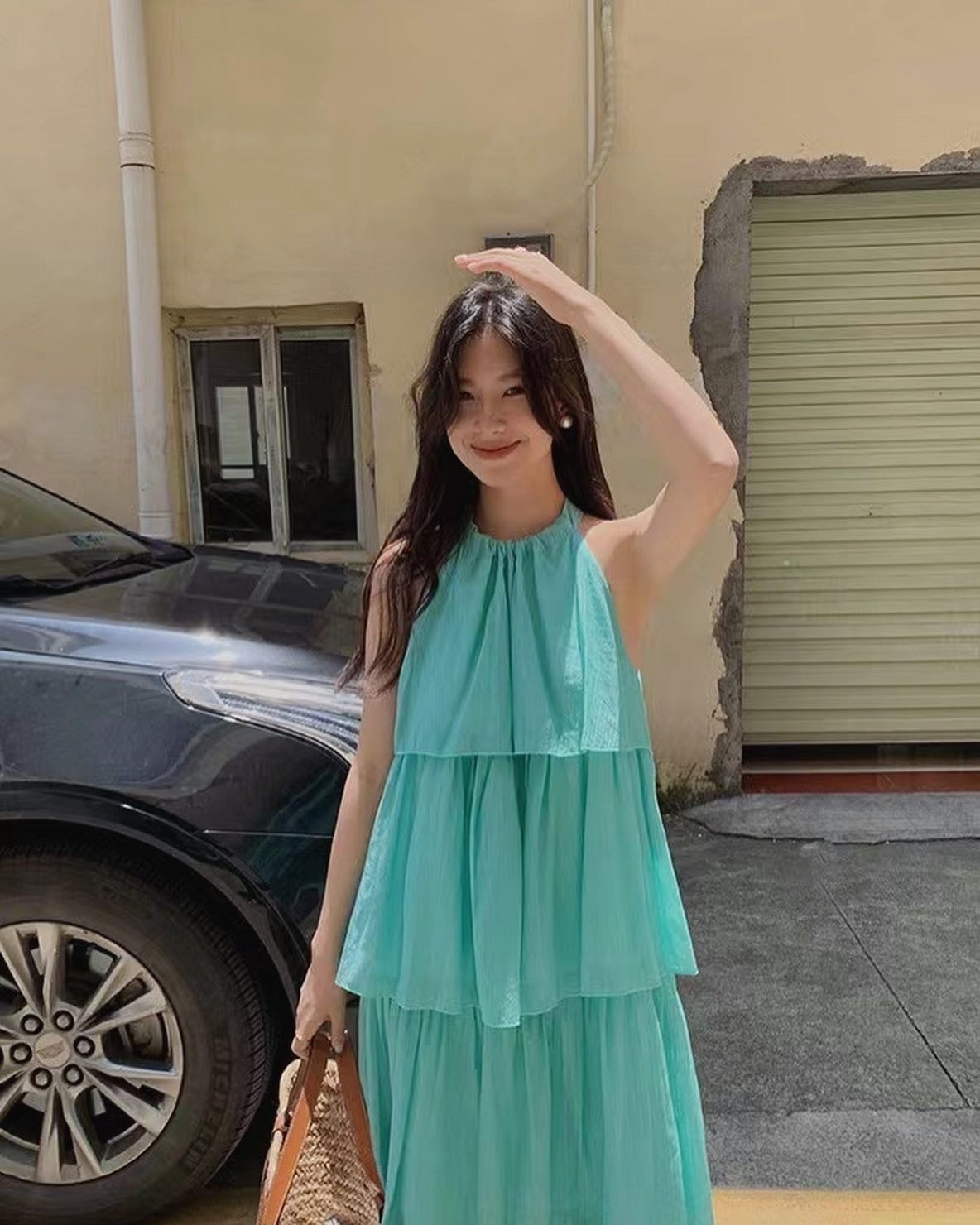 Four-tier shoulder-inset dress