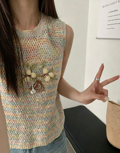 Macaron Floral Knit Vest
