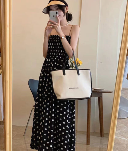 花花收腰A字吊帶連身裙