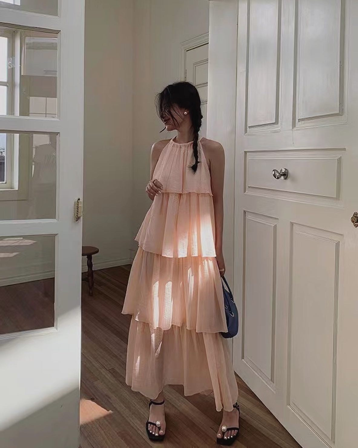 Four-tier shoulder-inset dress