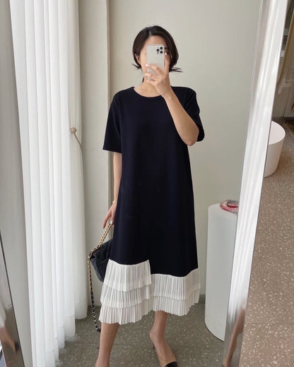 Vintage Patchwork Pleated Dress