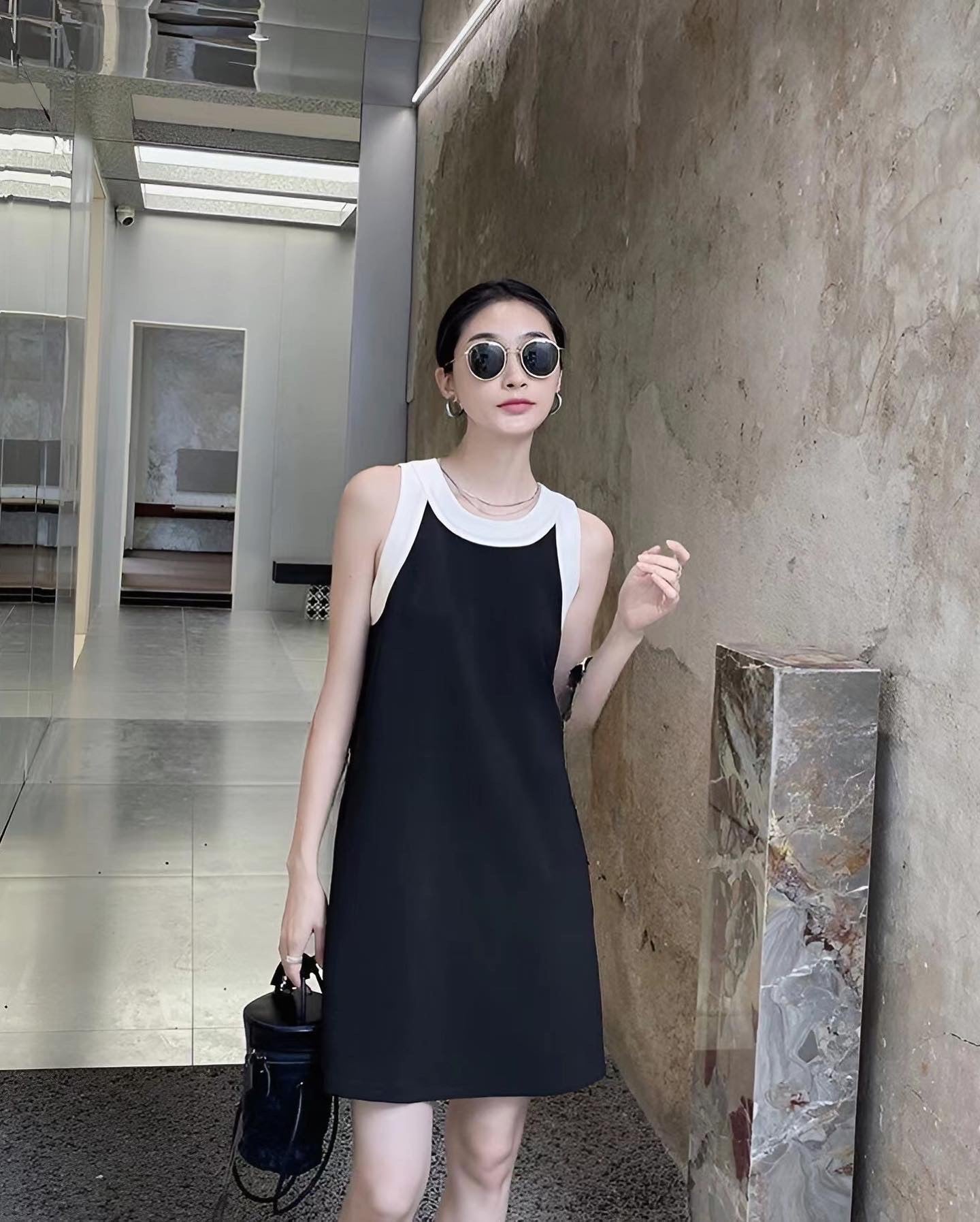 配色ネックレスベストワンピース