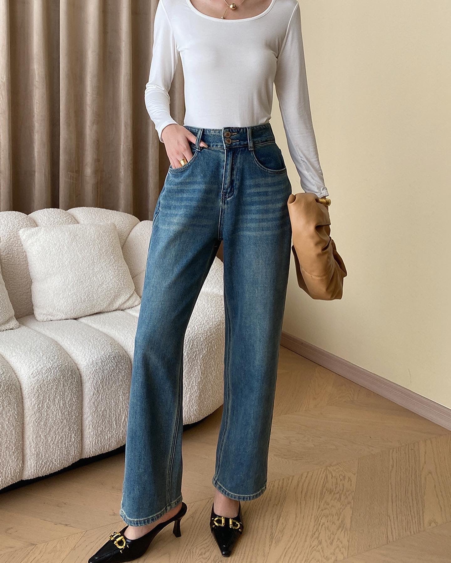 高腰直腳牛仔褲