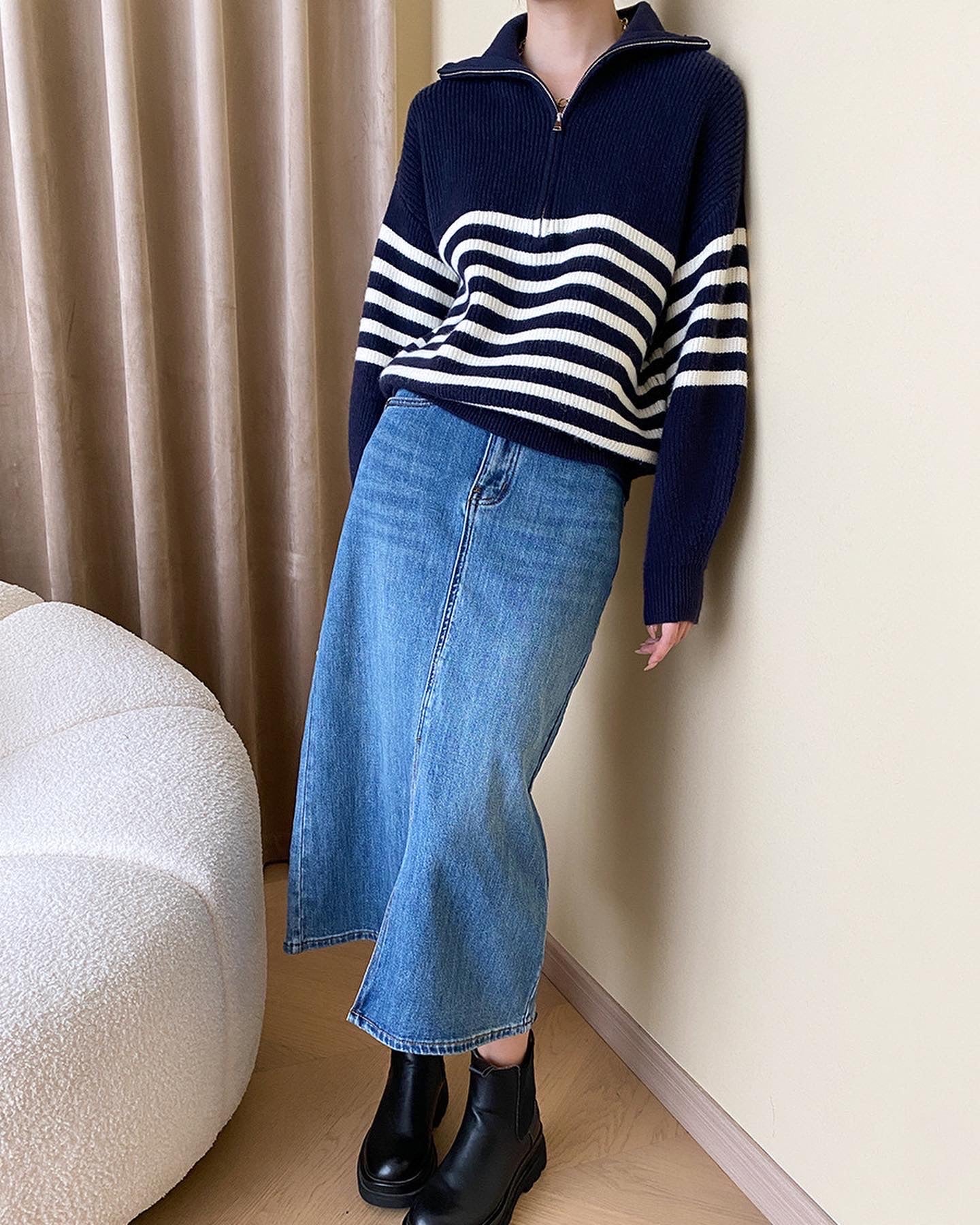 ストライプゆったりニットトップス