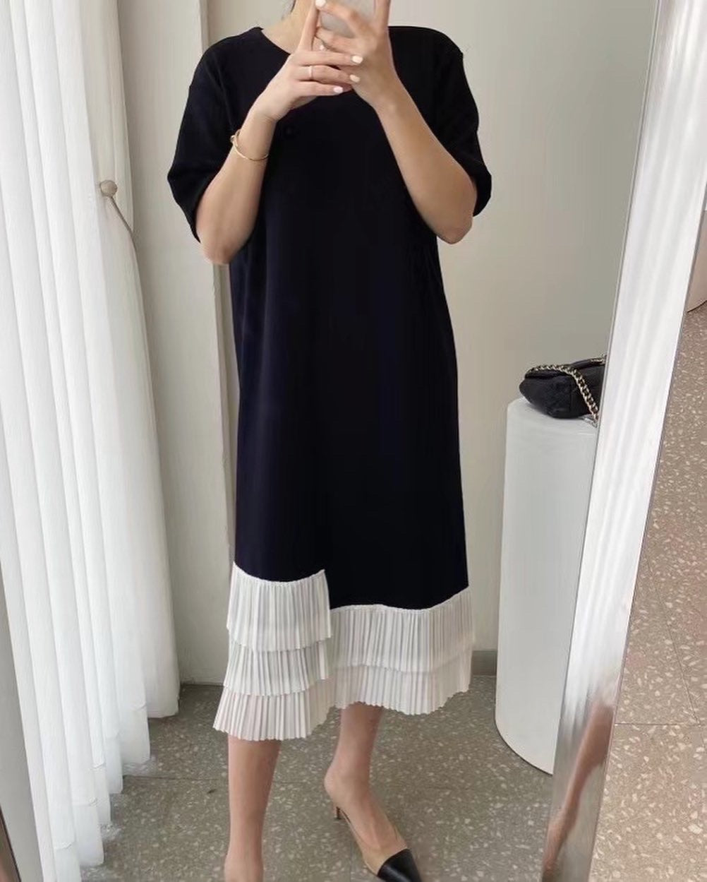 Vintage Patchwork Pleated Dress