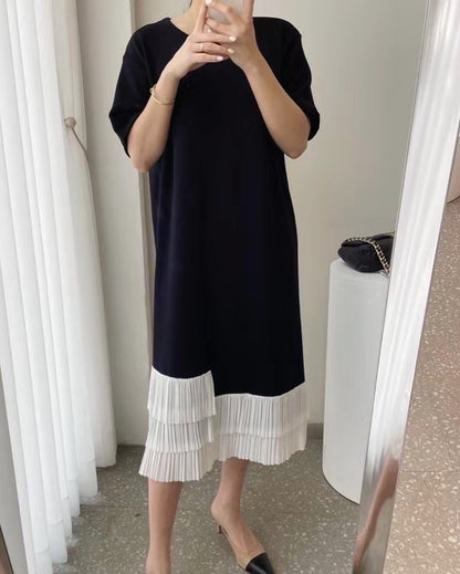 Vintage Patchwork Pleated Dress