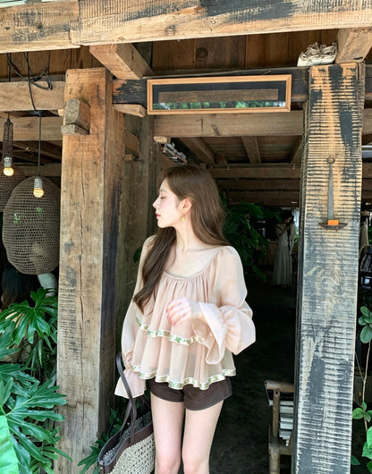 Heavy Sequin Tiered Ruffle Blouse