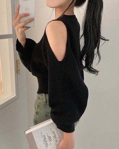 圓領露肩針織top